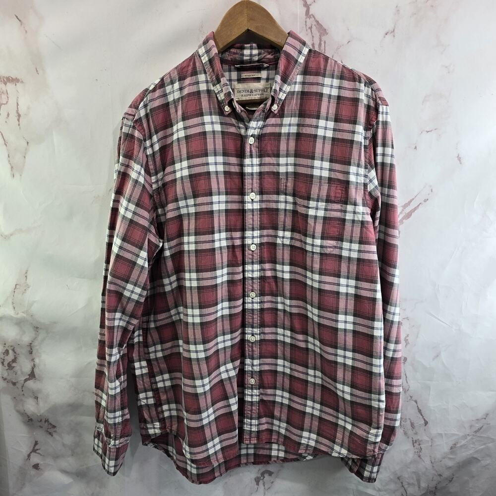 Ralph Lauren Shirt Mens Large Red Plaid Denim Supply Button Down Regular